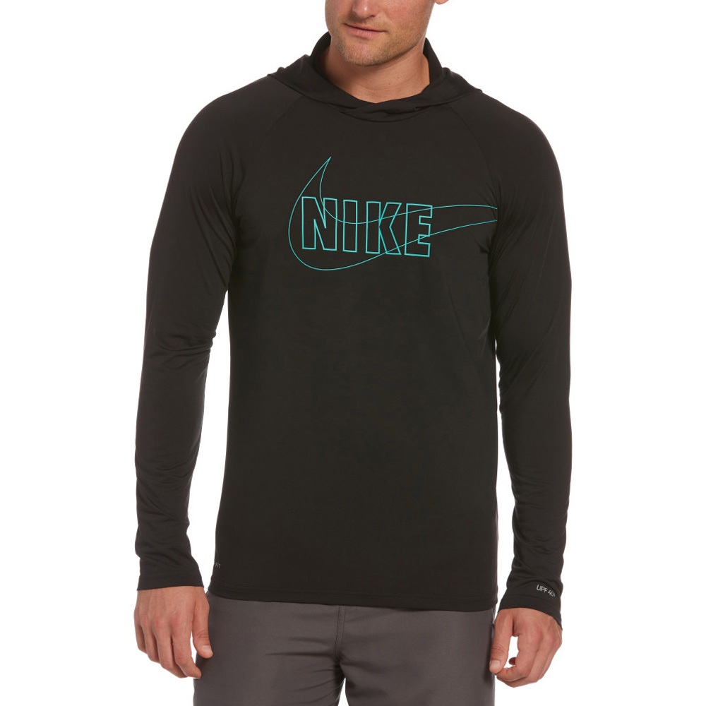 NIKE OUTLINE LOGO HOODED成人男性連帽防曬衣 戶外運動 乾爽 透氣 彈性 舒適 抗UV 黑 白 藍, 藍,M, large