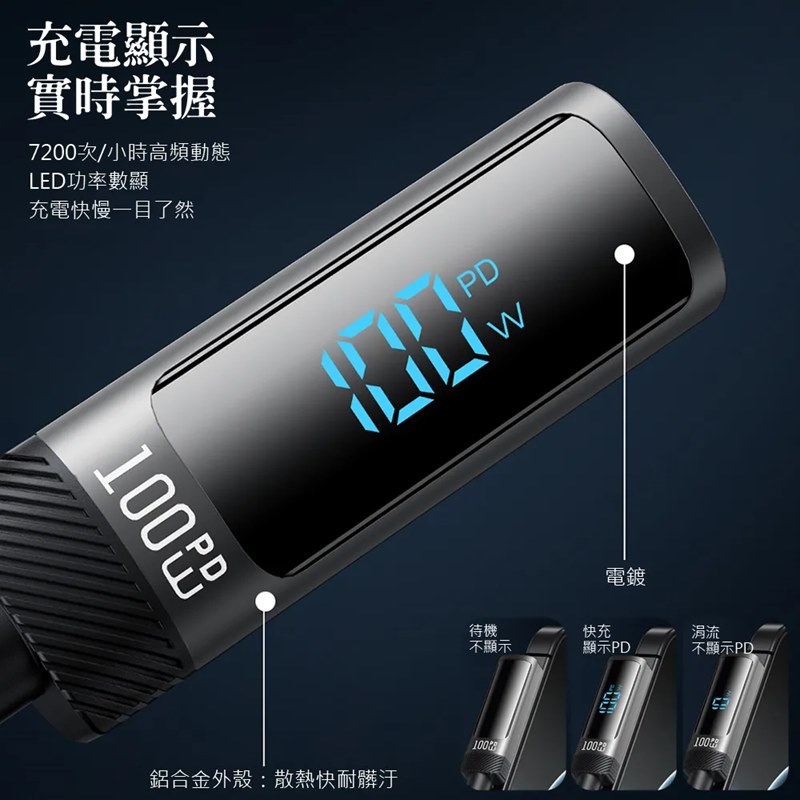 AIDOGA艾迪伽 LQ DC4283閃耀系列L彎頭數顯Type-C to Type-C充電傳輸線100W 1.2m, , large