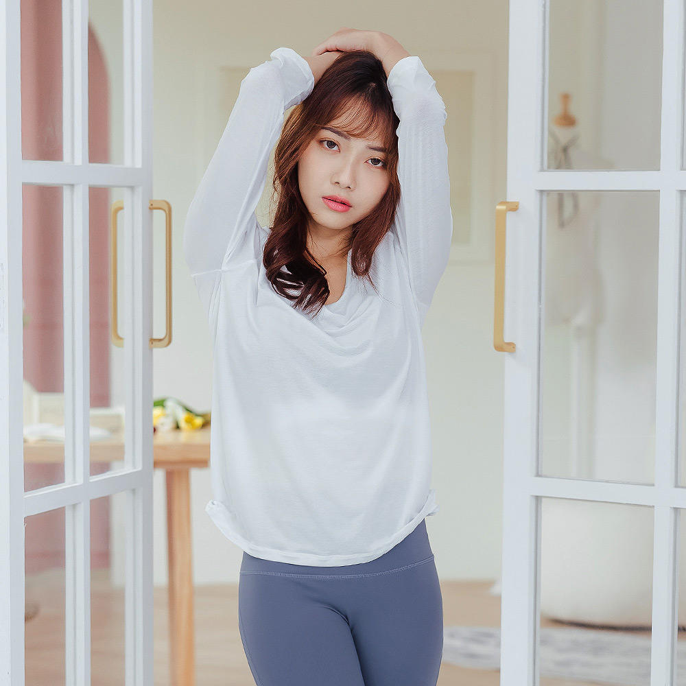 【NEONER】Ultra-Light Cooling 3/4 Sleeve Top &ndash; White (Slim Fit, Stretchy), , large