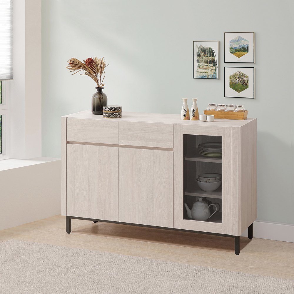 【唯熙傢俱】馬修斯橡木白4尺餐櫃, , large