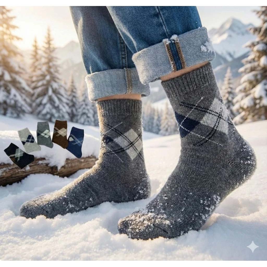 [Kaimi Cotton] 7-Pair Set &ndash; Random Colors &ndash; Winter Essential (Men&rsquo;s) Premium Thermal Wool Socks &ndash; Cold-Proof / Warm / Long Winter Socks &ndash; Plaid Design