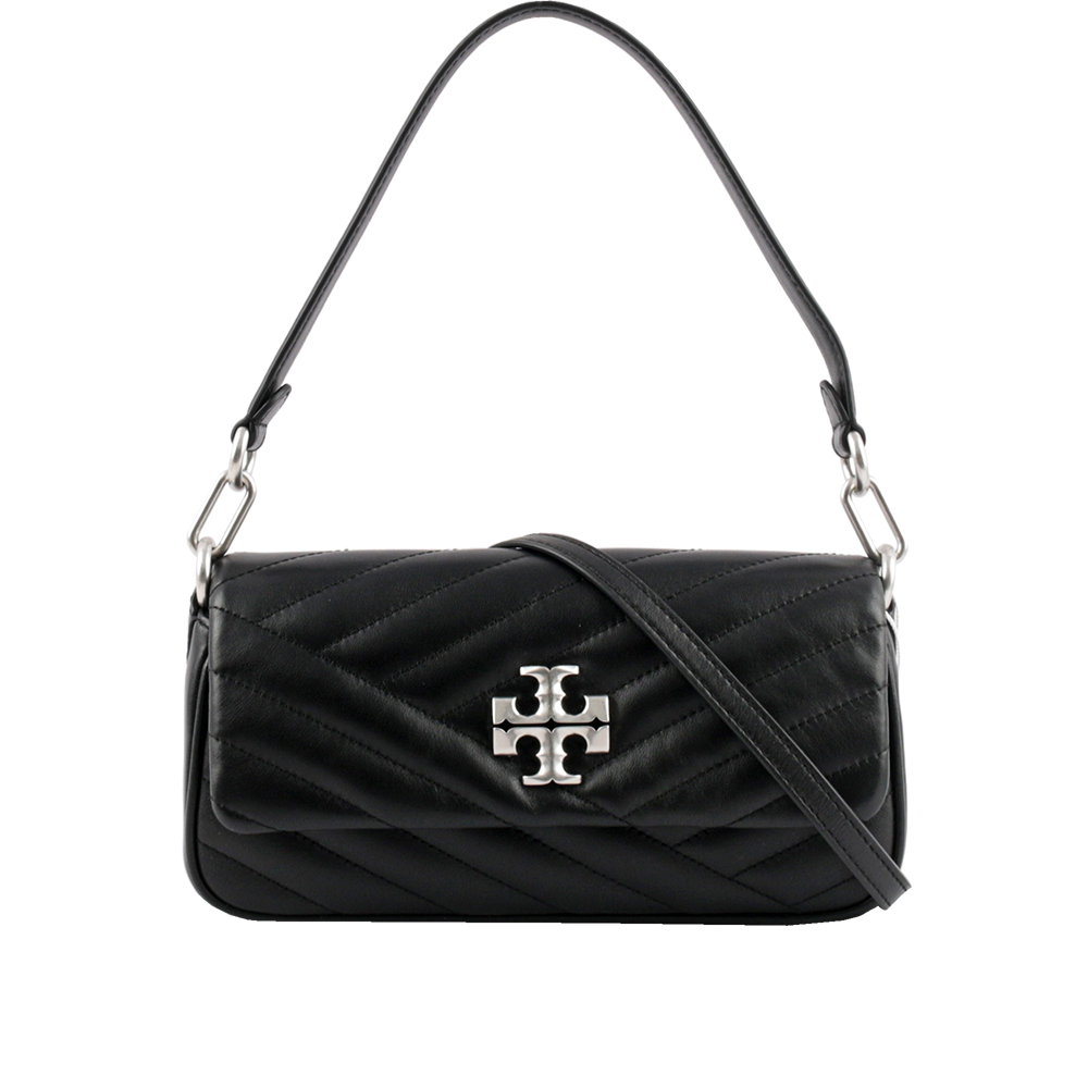 TORY BURCH Kira 銀釦縫線設計翻蓋小款肩背/斜背二用包/黑色, , large