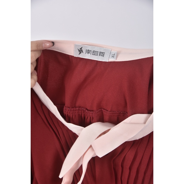 (S) 南島風質感跳色領口紅色長袖上衣二手衣, , large