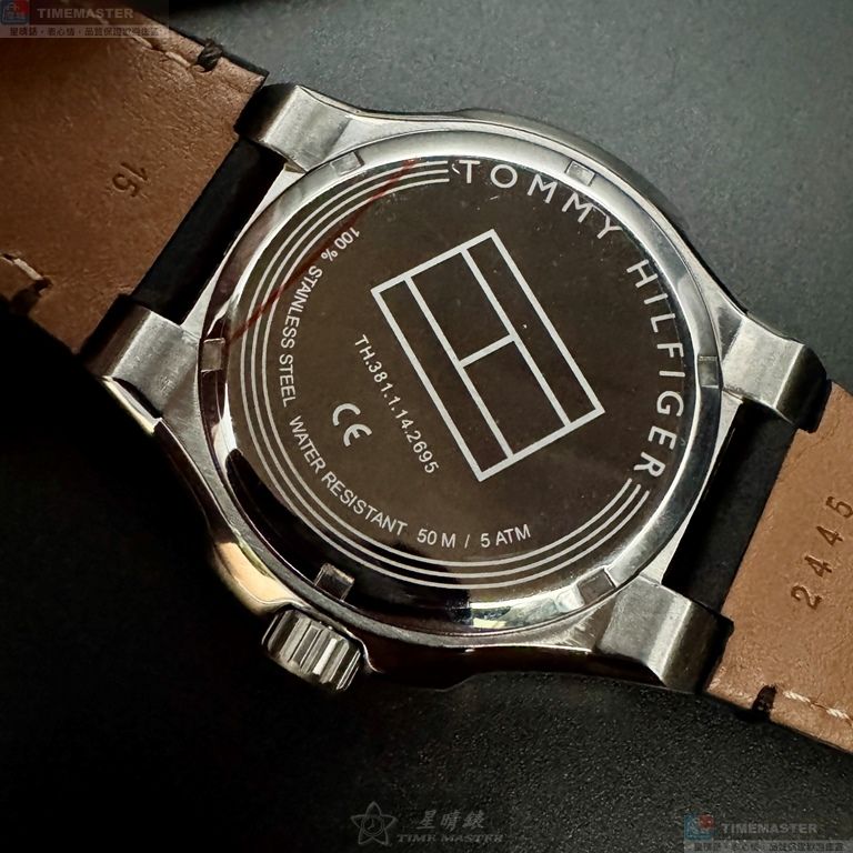 [星晴錶業]TommyHilfiger手錶,44mm,TH00074黑色錶面銀錶殼深黑色真皮皮革錶帶款, , large