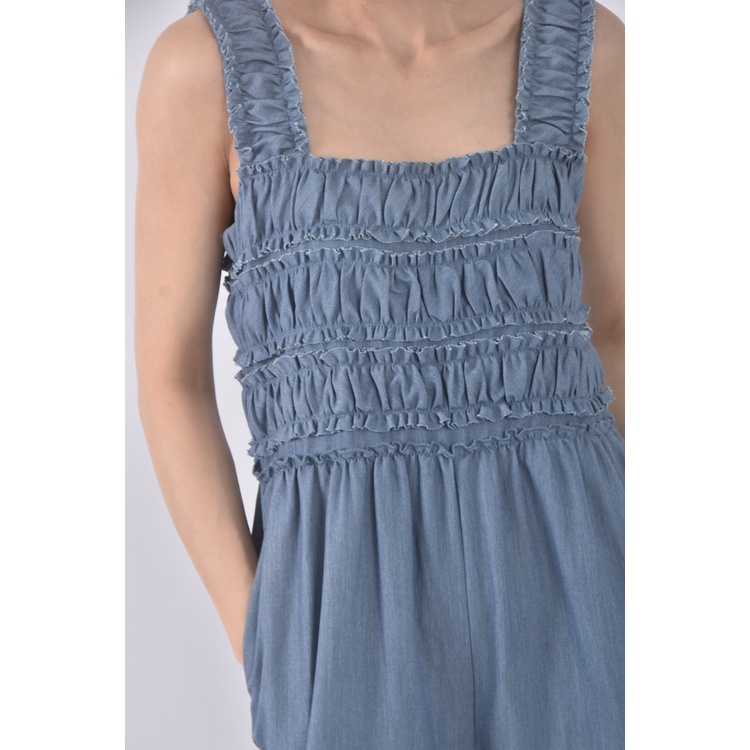 (M) lovfee高腰質感吊帶藍色連身裝二手衣, , large