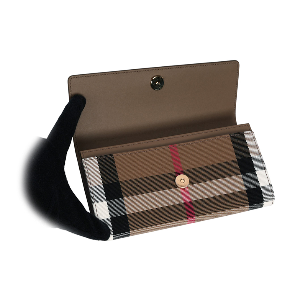 BURBERRY Halton 大格紋帆布及牛皮翻蓋二折長夾/水貂灰, , large