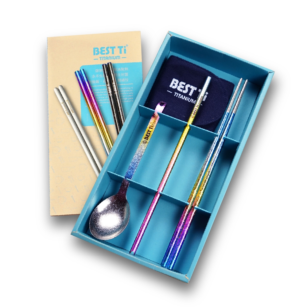 【純鈦餐具禮盒 三件組 霧面】筷子 湯匙 吸管 餐具組 餐具 鈦餐具 環保餐具 禮盒 交換禮物, , large