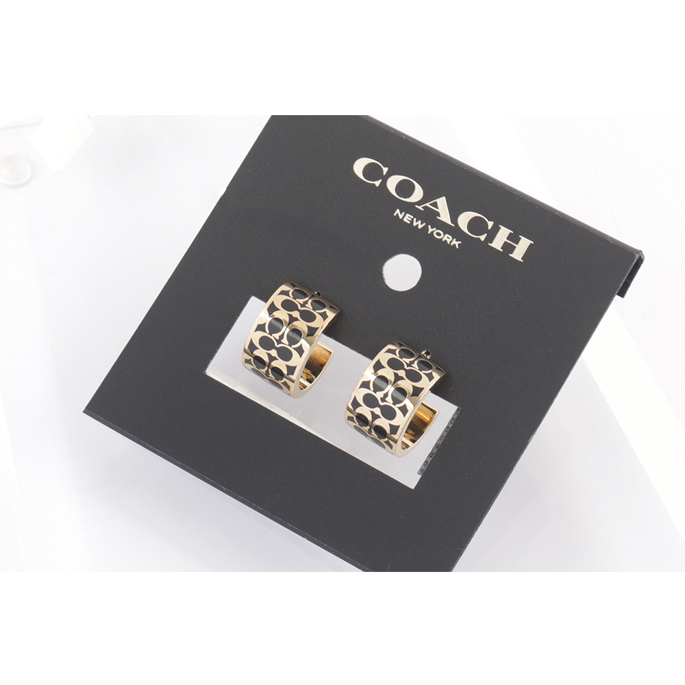COACH CC Logo 滿版琺瑯環狀耳環(金色/黑色), , large