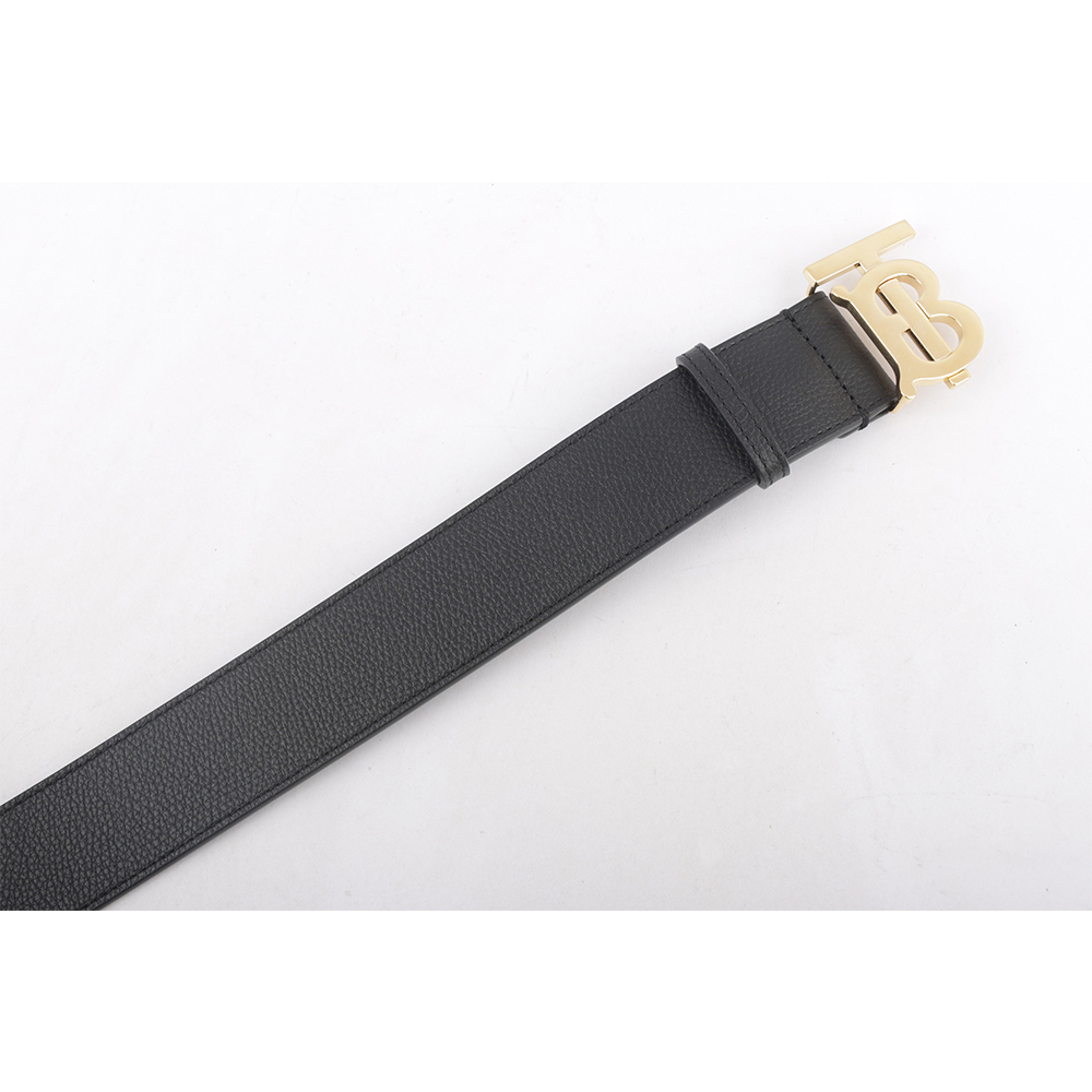 BURBERRY 金色TB Logo 牛皮寬4cm/85cm皮帶/黑色, , large
