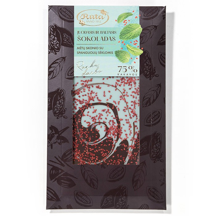 Dark (75%) and white mint-flavoured chocolate with cranberry seeds, , large
