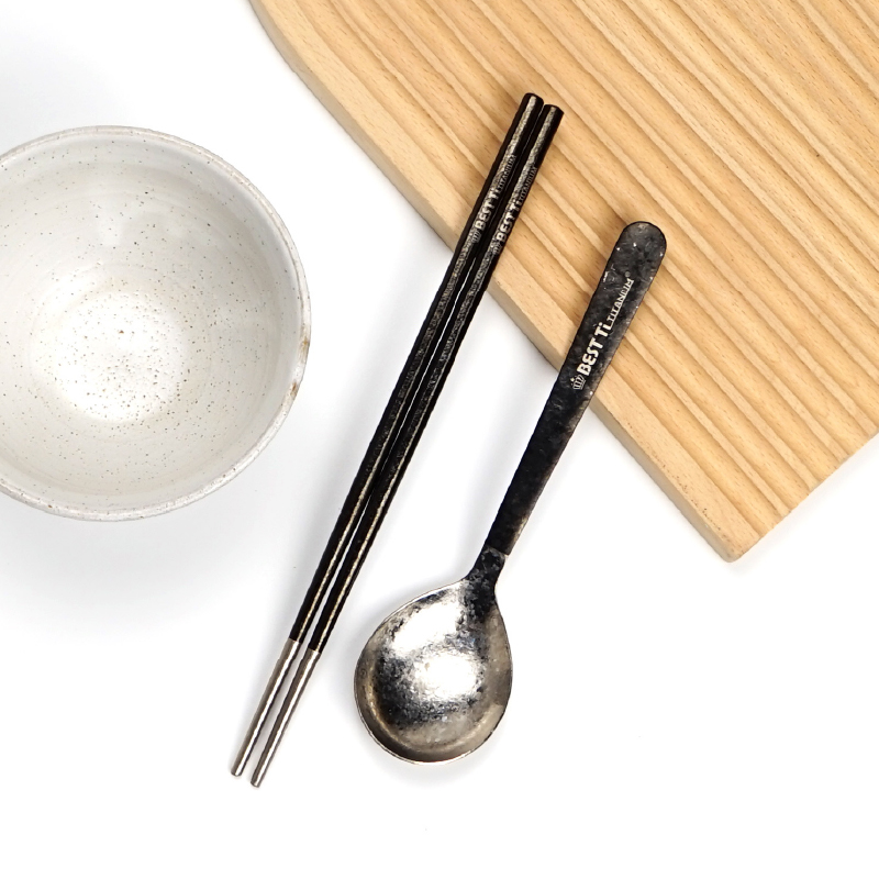 【純鈦冰晶阿湯筷匙組 冰曜黑】環保筷 鈦筷 八角筷 鈦湯匙 大湯匙 筷子湯匙餐具組 環保餐具 露營餐具 攜帶餐具 鈦餐具 冰晶, , large