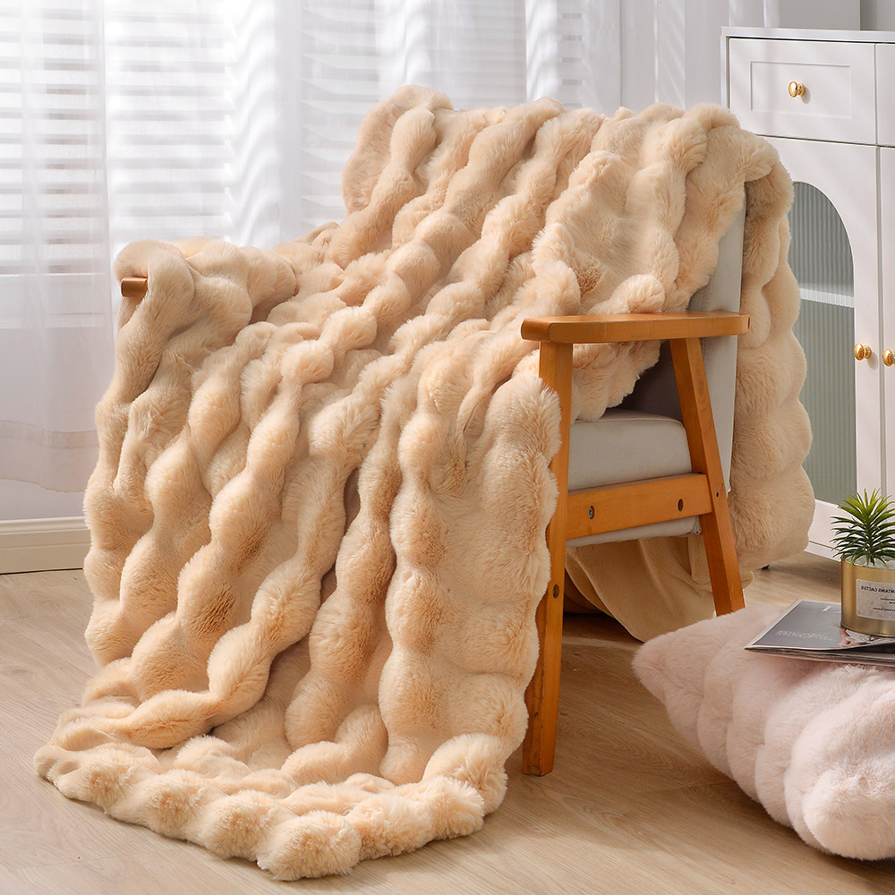 [LY SHIN BEDDING] Betrise Brown | Prague imitation rabbit plush fur blanket (large size 180x210cm), , large