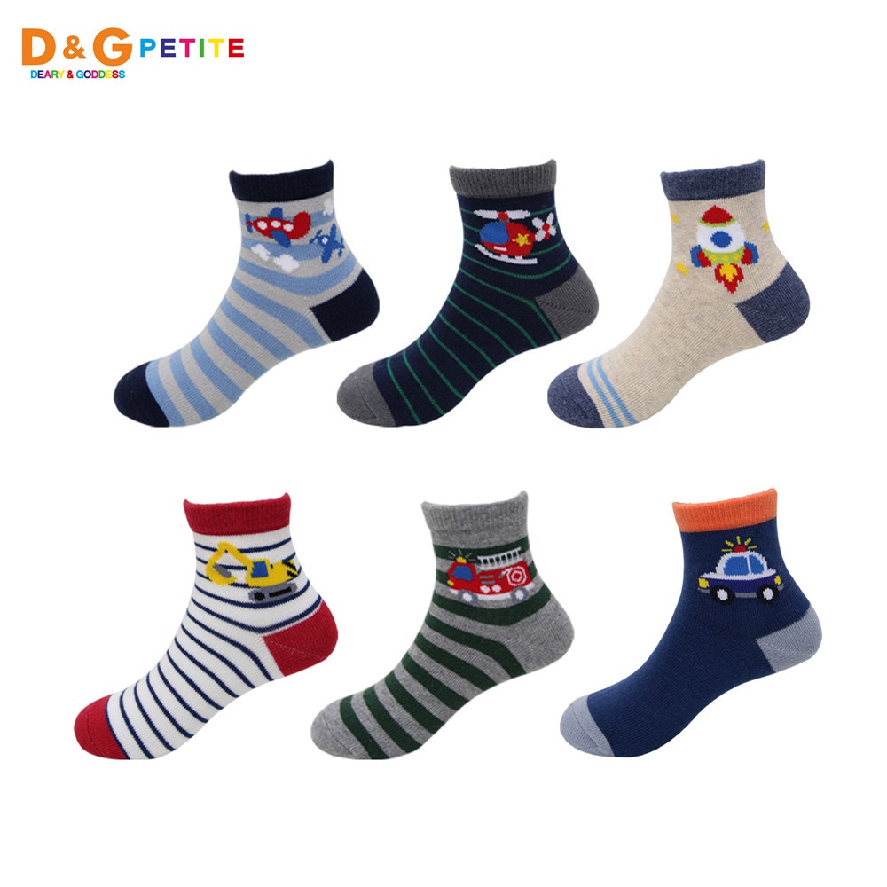 【D&G KIDS】挖土機1/2童襪<白,17-21cm>男童 短襪 交通工具 飛機 直升機 火箭 挖土機 消防車 警車, , large