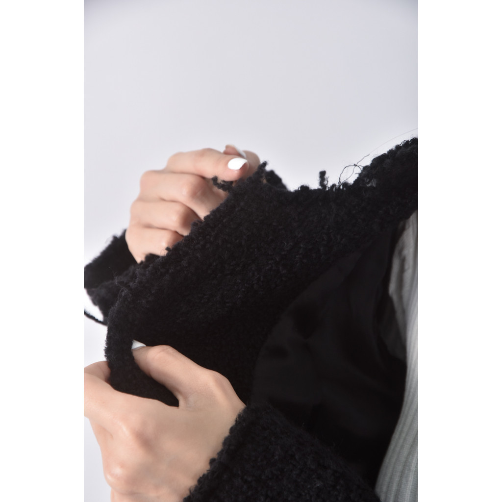 (S) zara小香風外刷毛黑色外套二手衣, , large