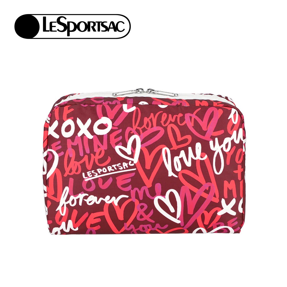 Lesportsac Extra Large Rectangular Cosmetic 加大型化妝包/ 莓果色愛情手繪風, , large