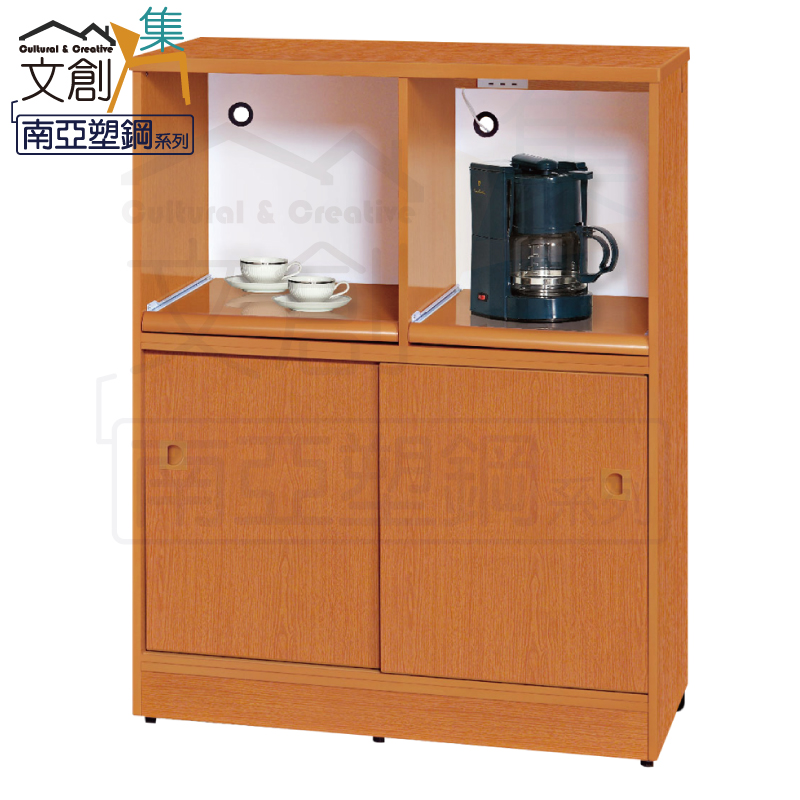 【文創集】泰亞 環保3尺南亞塑鋼推門層架中餐櫃/收納櫃(客約商品)