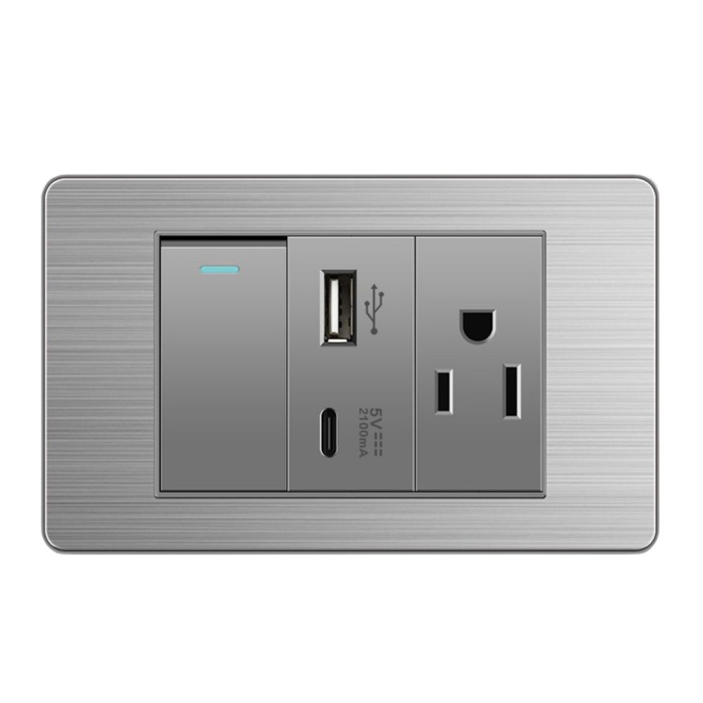 American-style panel with one opening + USB + Type-C + three flat ports, , large