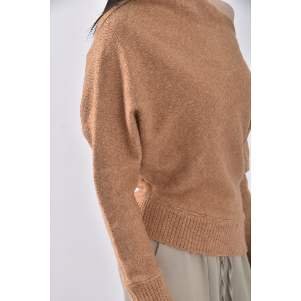 (XL) sister market韓牌斜肩棕色長袖上衣二手衣, , large