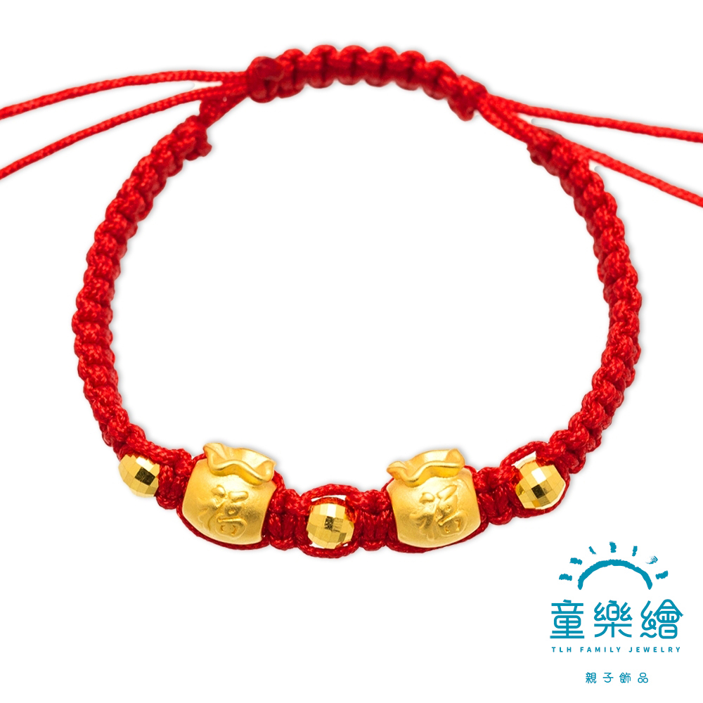 【童樂繪金飾】福氣滿袋兒童紅繩手鍊 約重0.14錢±0.03 (彌月金飾 彌月禮), , large