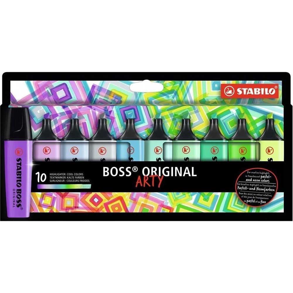 STABILO 德國 思筆樂 BOSS ORIGINAL ARTY 波士經典螢光筆  10色冷色系組/盒 ST70/10-2-20, , large