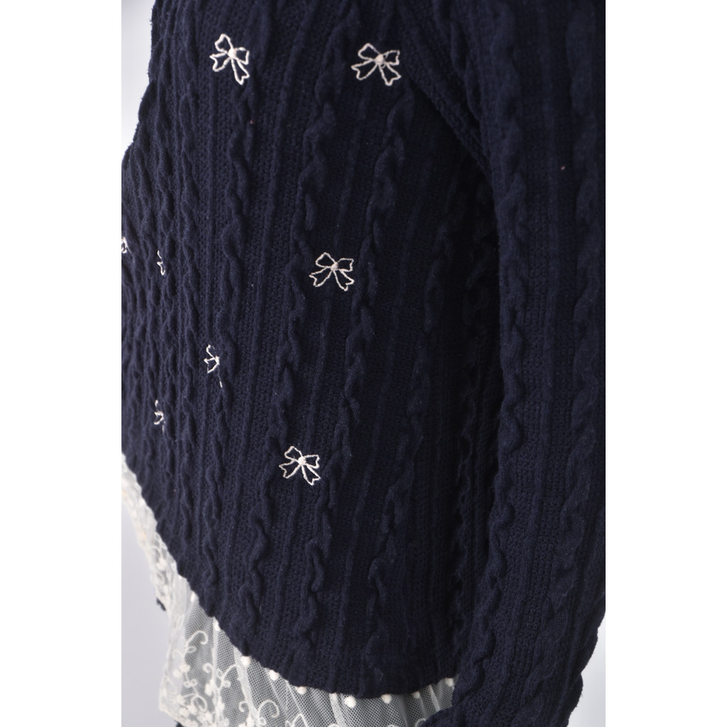 (M) b l u e棉質蝴蝶結藍色長袖上衣二手衣, , large