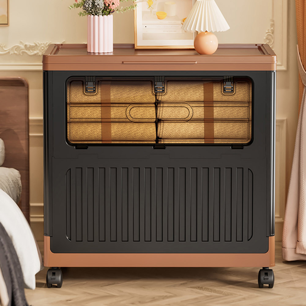 【AOTTO】110L大容量貨櫃側開掀蓋附輪收納箱-黑色(AL-021BK*2), , large