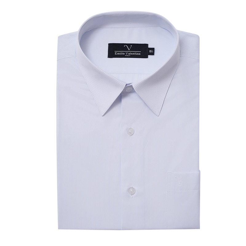 范倫提經典條紋309藍細條短袖襯衫, , large