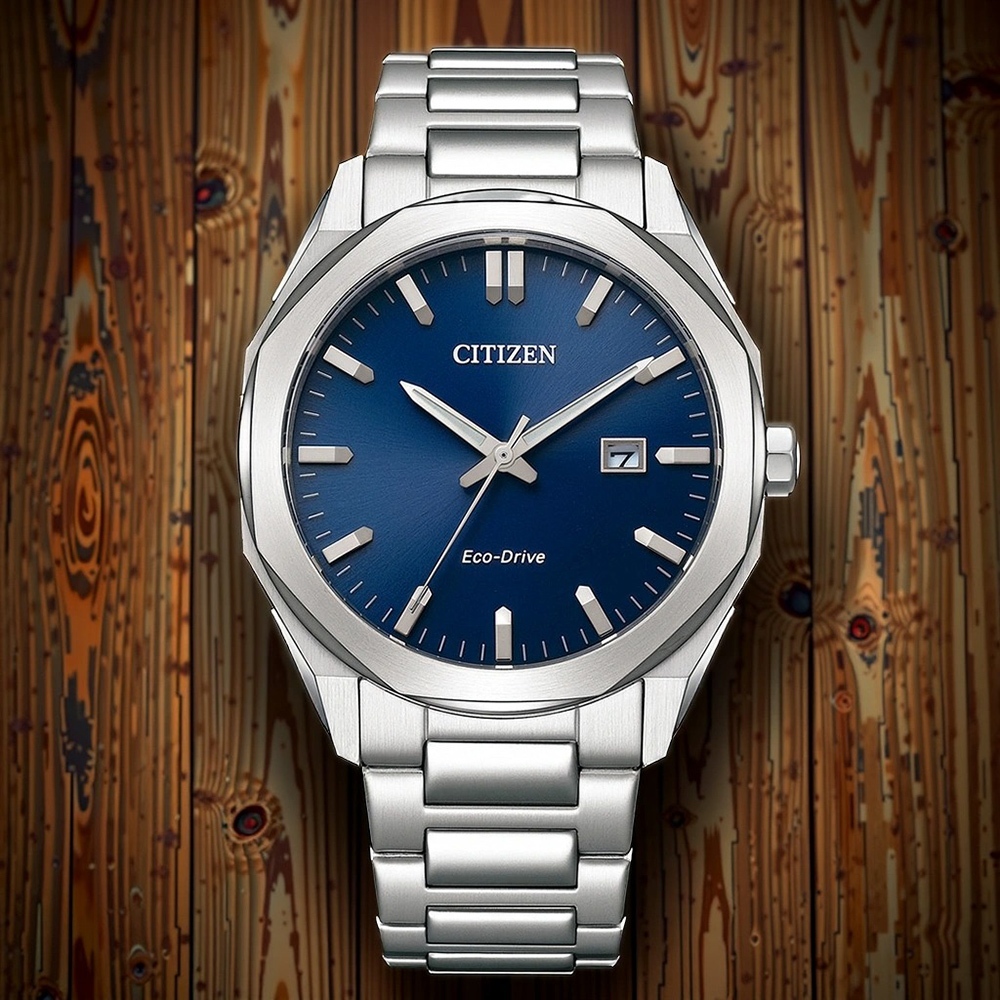 CITIZEN 星辰 光動能八角形經典大三針手錶 送禮推薦-銀x藍/41mm BM7600-81L, , large