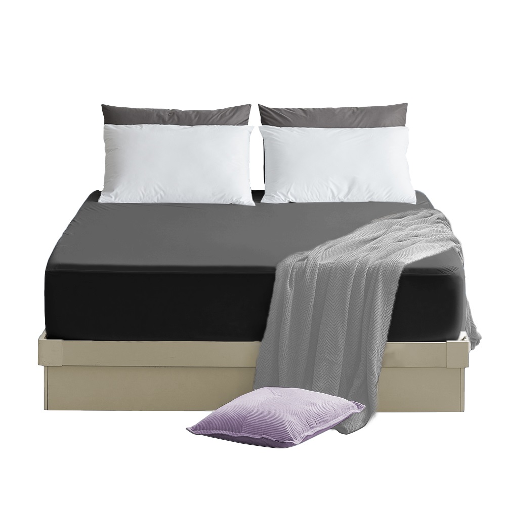 台灣製造-買一送一-護理級銀離子100%防水床包式保潔墊贈送同款枕套-雙人加大-深灰(單人/雙人/加大/床包/床單/多款任選), , large