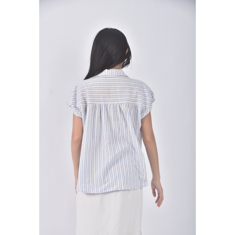 (S) 質感條紋藍色短袖上衣二手衣, , large