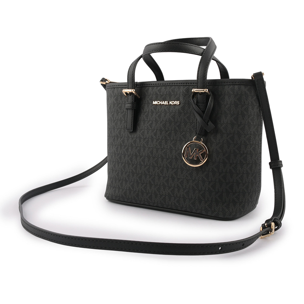 Michael Kors 滿版圓形Logo 塗層帆布小款托特包(黑色), , large