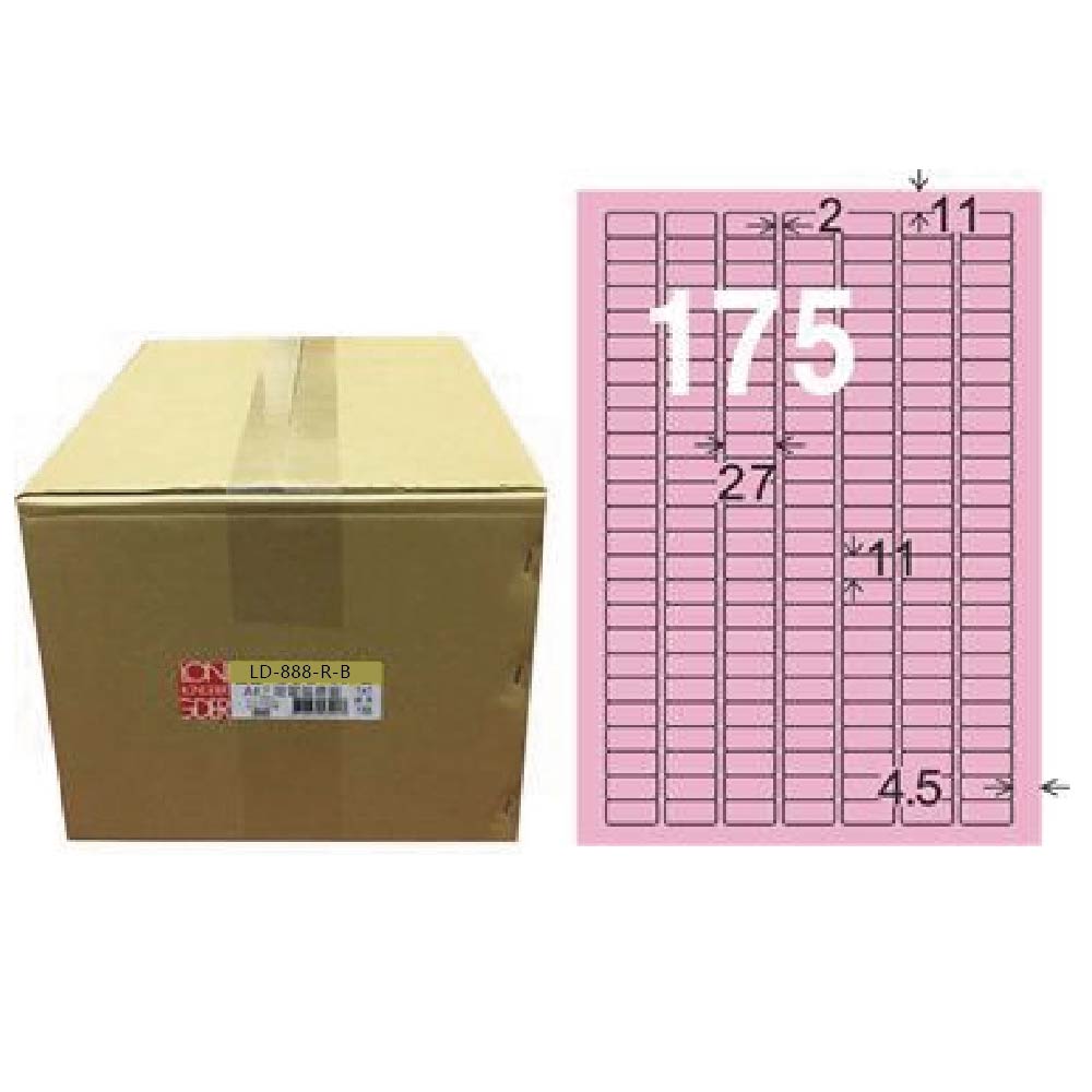 【龍德】LONGDER 三用電腦標籤 A4 175格 11*27mm粉紅 1000張/箱 LD-888-R-B(適用雷射、噴墨、影印), , large