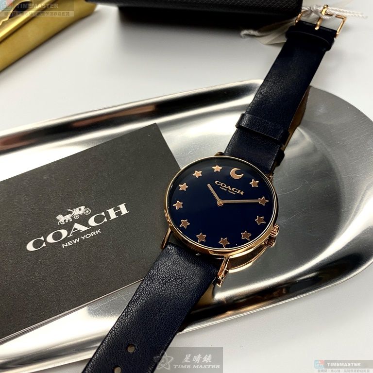 [星晴錶業]COACH手錶,36mm,CH00009黑色錶面玫瑰金錶殼深黑色真皮皮革錶帶款, , large