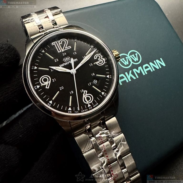 [星晴錶業]WAKMANN手錶,40mm,WA00051黑色錶面銀錶殼銀色精鋼錶帶款, , large