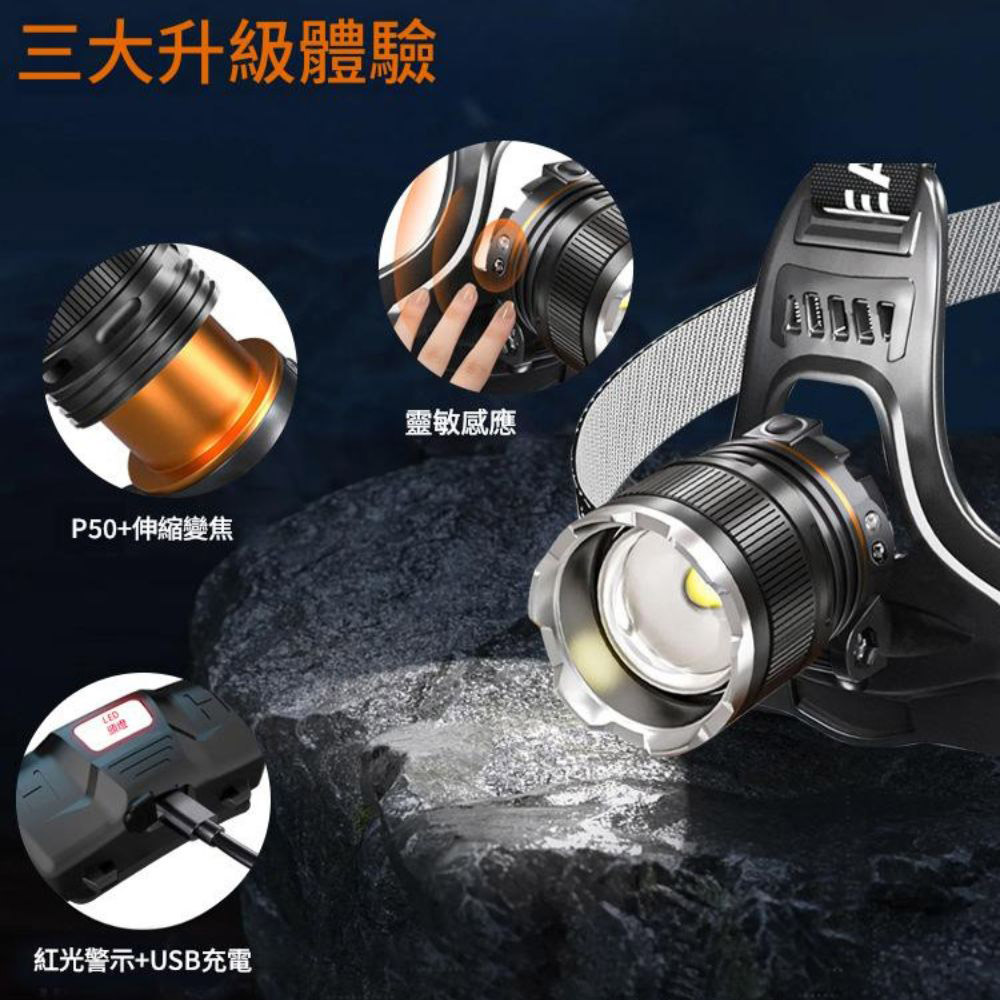 P50 Smart Sensor High-Intensity Headlamp (USB cable + 2 x 18650 batteries), , large