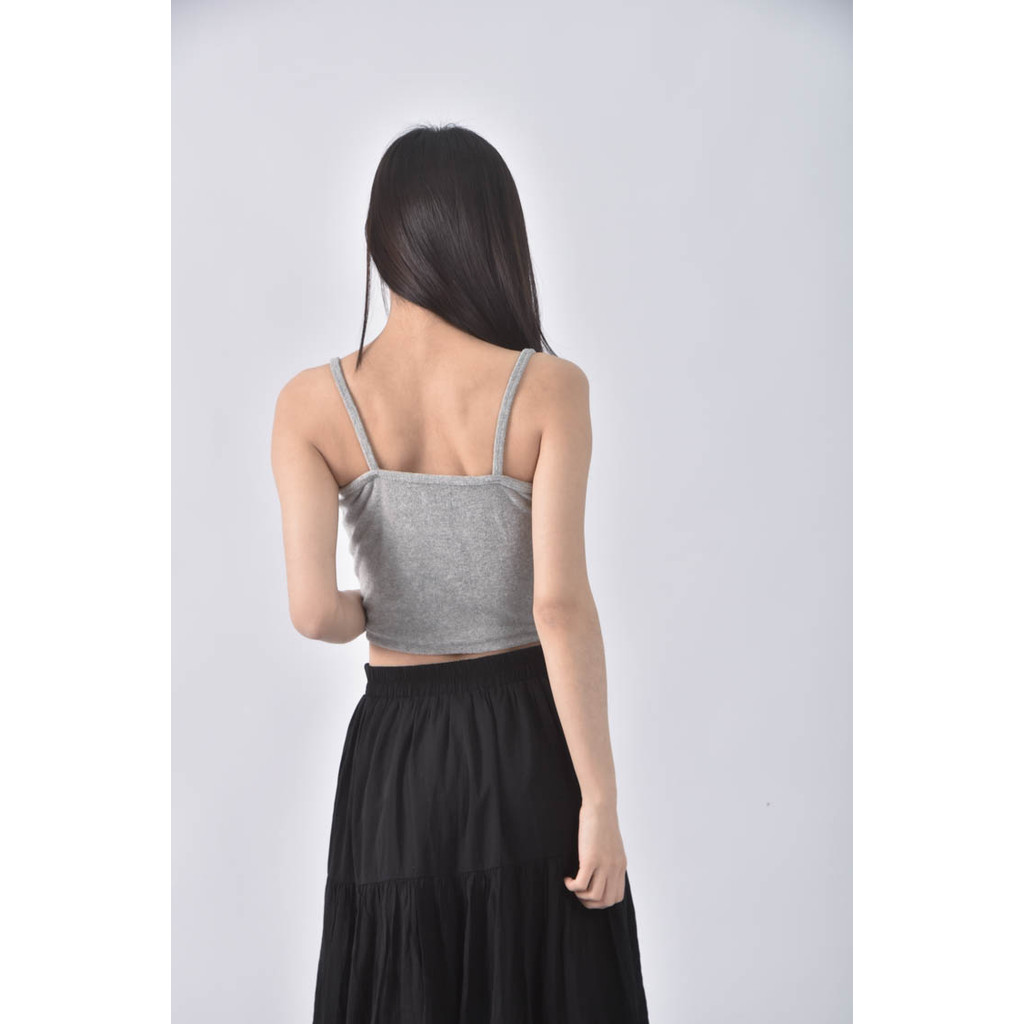 (S) monroe韓牌修身短版細肩帶灰色上衣二手衣, , large