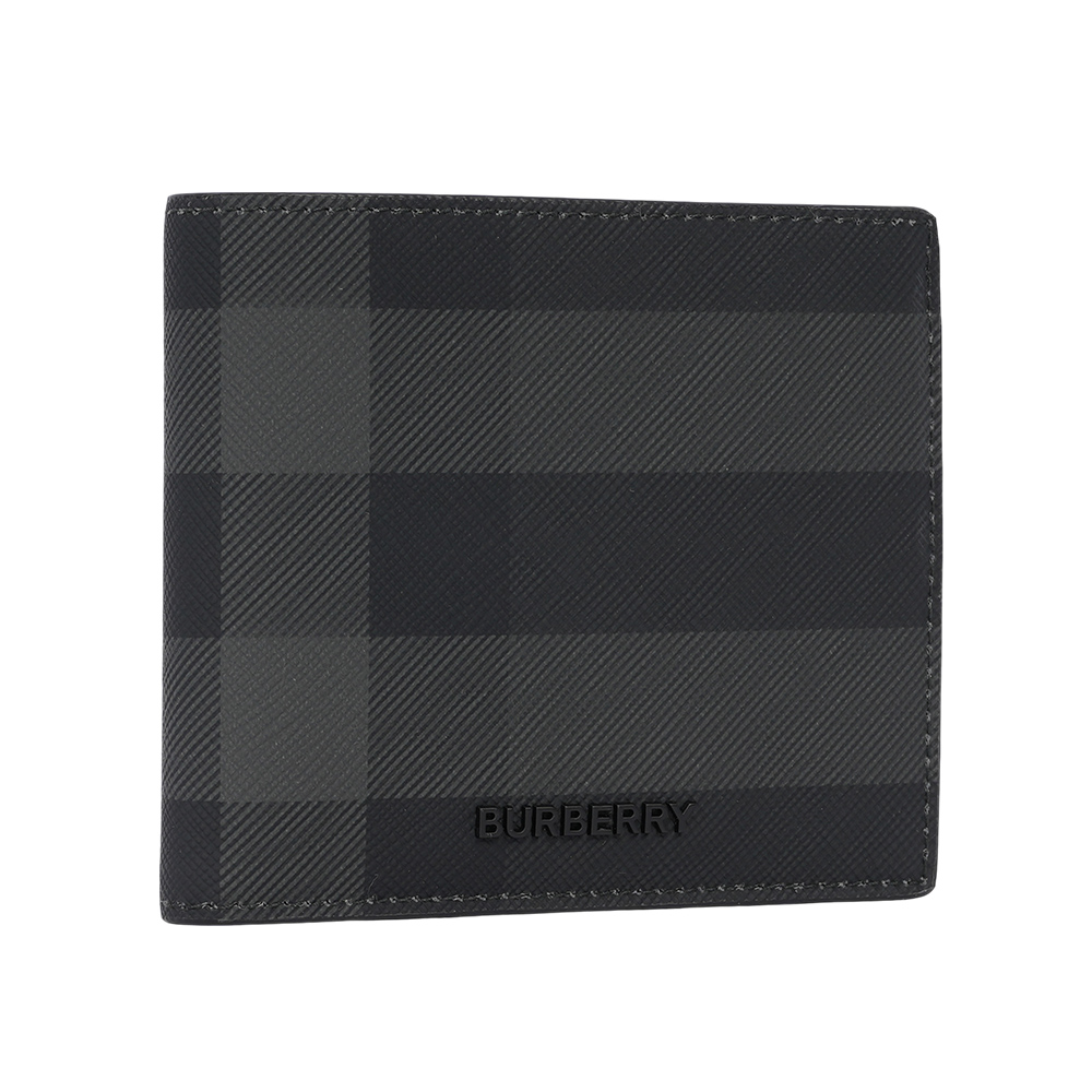 BURBERRY 經典格紋帆布對開零錢袋短夾/炭灰色, , large