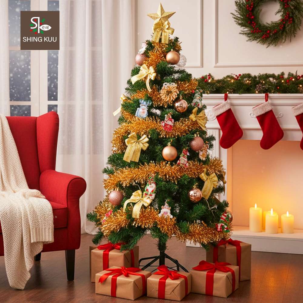 心可樂活-4尺120cm小美好套裝聖誕樹+優雅香檳金木質彩繪系飾品組(不含燈), , large