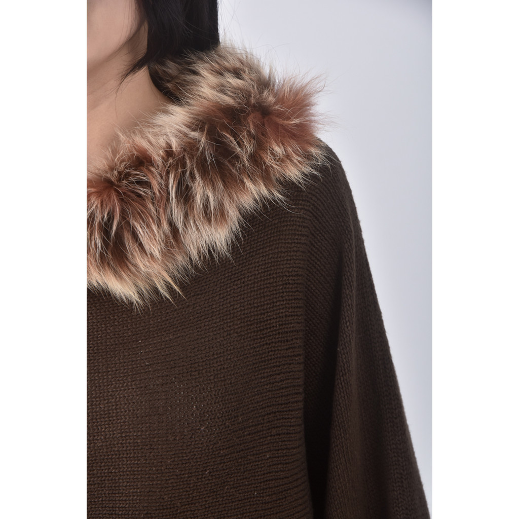 (S) tian lun質感針織領口刷毛棕色長袖上衣二手衣, , large