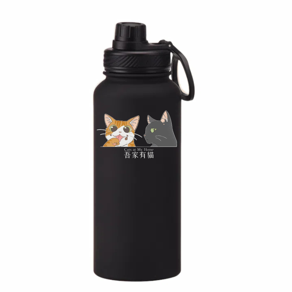 【吾家有貓】吾家有貓運動水壺陶瓷款 1000ML-極度黑, , large