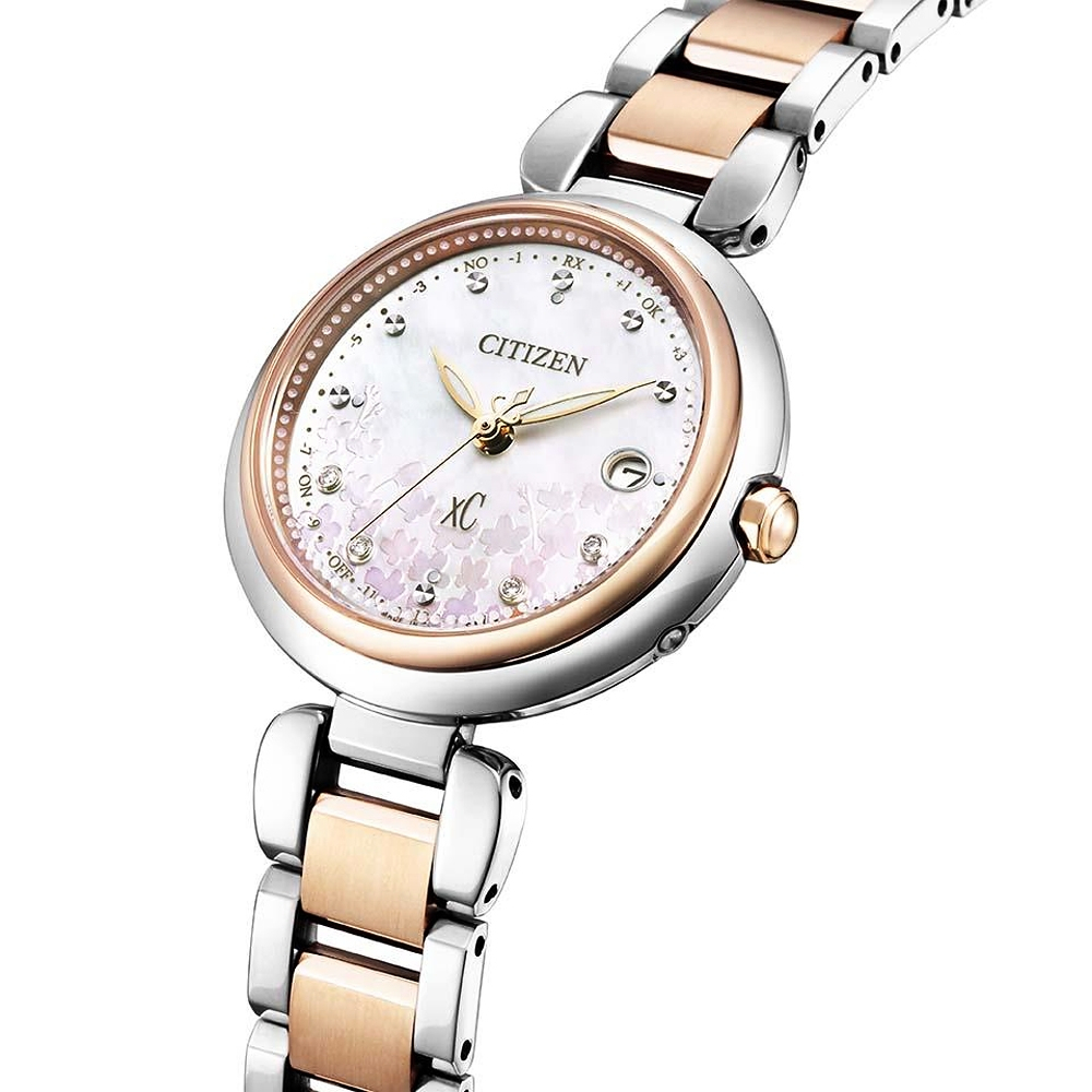 CITIZEN 星辰 XC 櫻吹雪限定 鈦 光動能電波女錶 ES9465-68W, , large