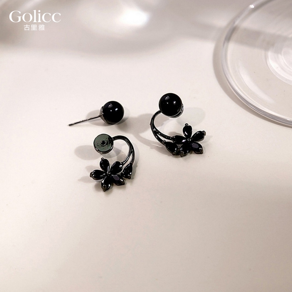 【Gulicc】古莉可 耳環 黑色花朵珍珠耳釘, , large