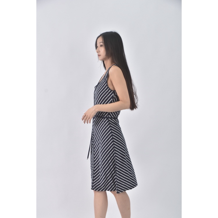 (S) nautica質感棉質條紋藍色綁帶洋裝二手衣, , large
