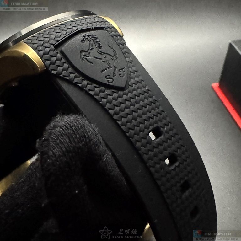 [星晴錶業]FERRARI手錶,46mm,FE00106黑色錶面金色錶殼深黑色矽膠錶帶款, , large