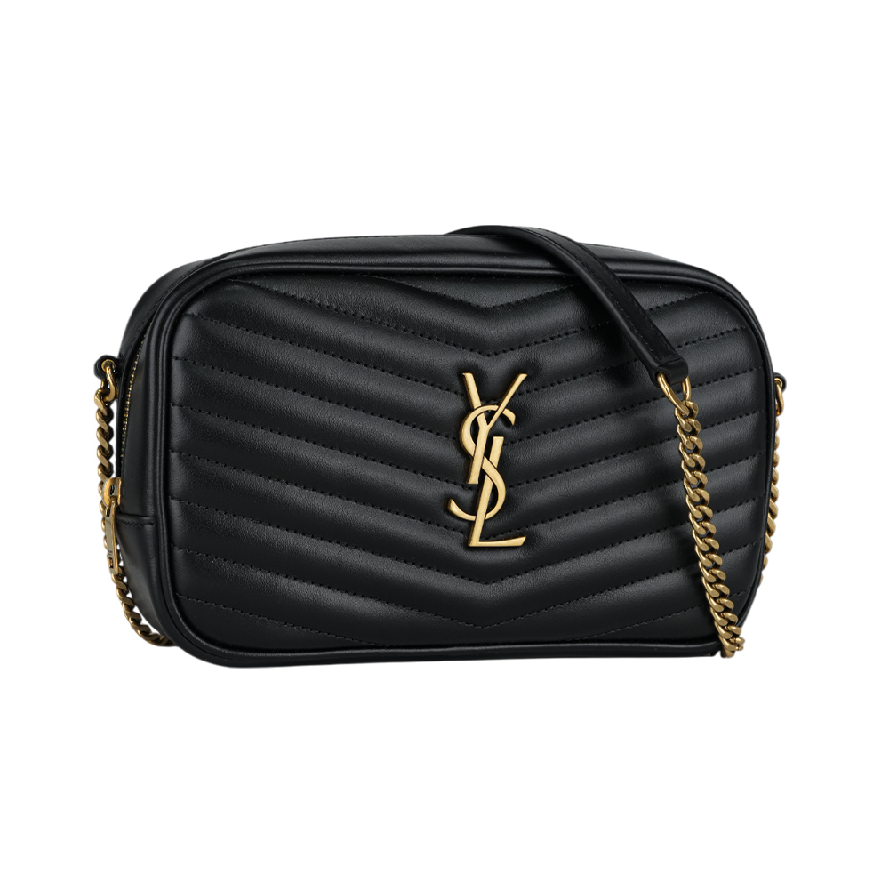 YSL Mini Lou 金字V紋小牛皮相機包/斜背包/黑色, , large