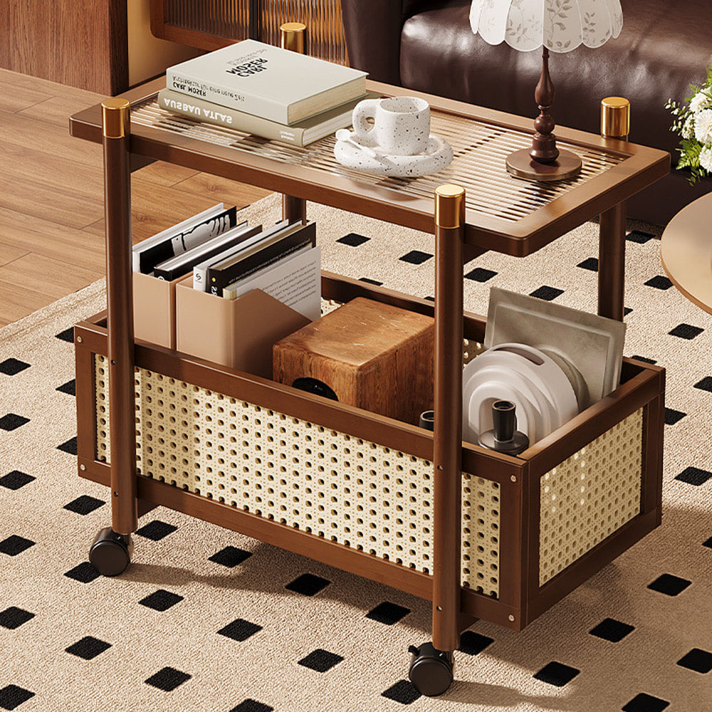 【AOTTO】復古雙層附輪收納置物架(TA-040), , large