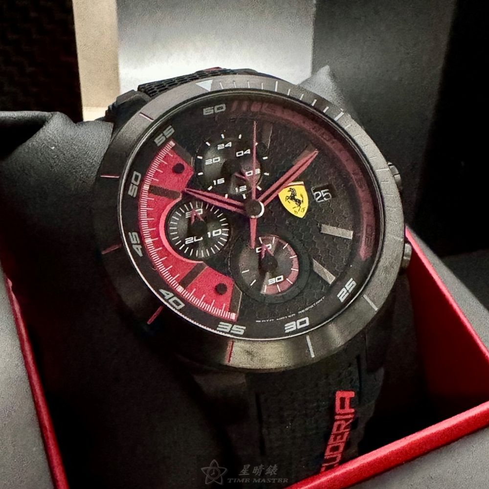 [星晴錶業]FERRARI手錶,46mm,FE00105黑色錶面黑錶殼深黑色矽膠錶帶款, , large