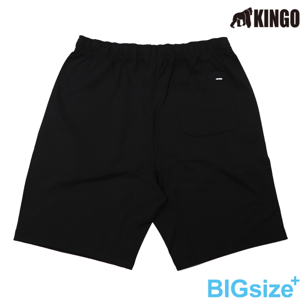 KINGO-大尺碼-男款 鬆緊 棉短褲-黑/淺麻灰-443311, , large