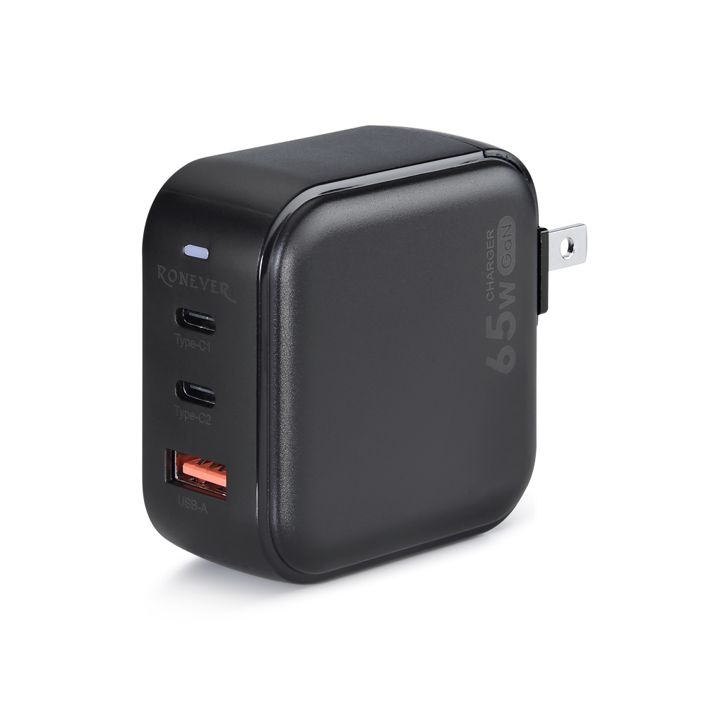 [RONEVER] 65W氮化鎵GaN三孔充電器 DE053 黑, , large