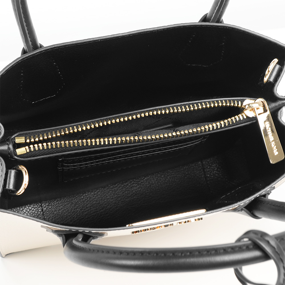 Michael Kors Mercer Logo 吊飾拼色粒紋皮革中型二用包(奶油色), , large